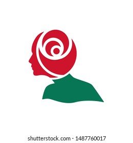 woman face in rose flower shape. vector beauty logo design illustration