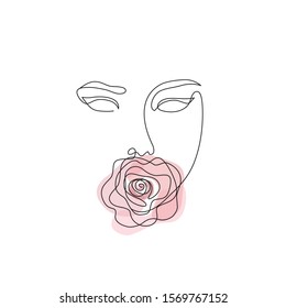 Woman face with roses continuous line drawing art