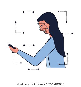 woman face scan process gadget