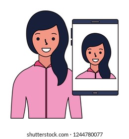 woman face scan process gadget
