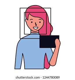 woman face scan process gadget