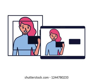 woman face scan process gadget