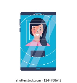 woman face scan process gadget