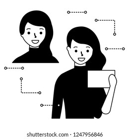 woman face scan process gadget