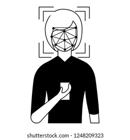 woman face scan process gadget