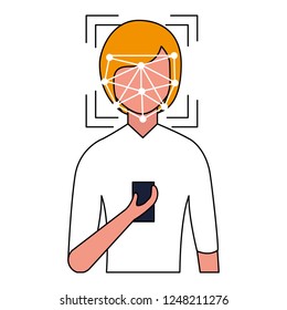 woman face scan process gadget