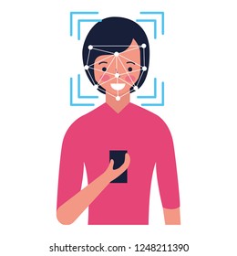 woman face scan process gadget