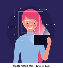 woman face scan process gadget