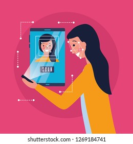 woman face scan process gadget