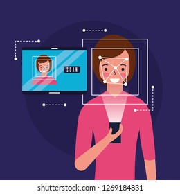 woman face scan process gadget