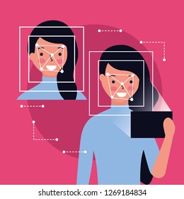 woman face scan process gadget