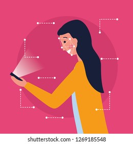 woman face scan process gadget