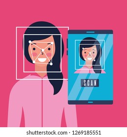 woman face scan process gadget