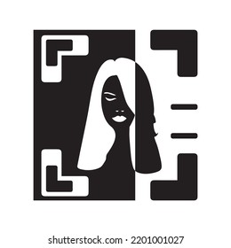 Woman Face Scan Technology Icon | Black Vector Illustration |