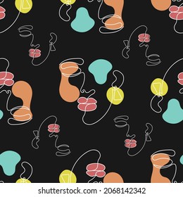 Woman face seamless pattern in one line style