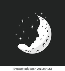 Woman face in a shape of the moon, negative space logo illustration vector 