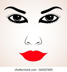 woman face shape with red lips/ vector illustration