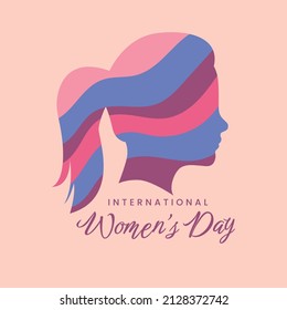 Woman face side look with paper layer style for international women's day vector illustration background.