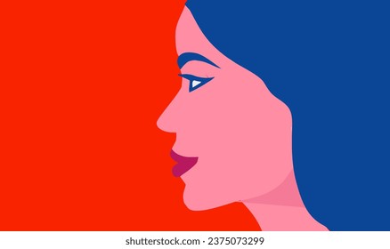 Woman face side view with black long hair vector-illustration