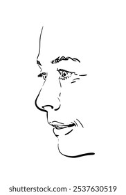 Woman face side view isolated hand drawn illustration, Vector sketch