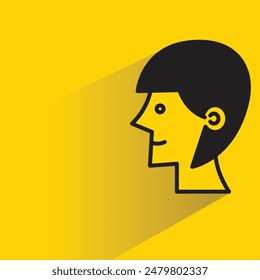 woman face sideview with drop shadow on yellow background