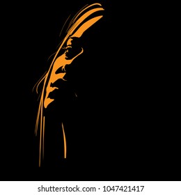 Woman Face Silhouette In Backlight. Vector. Illustration