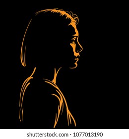 Woman Face Silhouette In Backlight. Vector. Illustration.