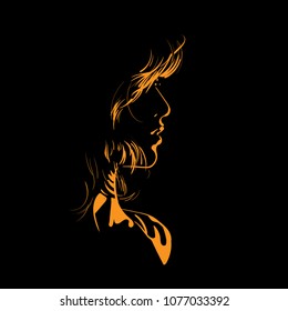 Woman Face Silhouette In Backlight. Vector. Illustration