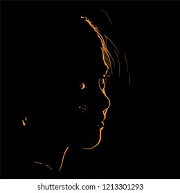 Woman face silhouette in backlight. Vector. Illustration.