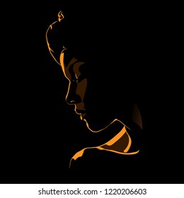 Woman Face Silhouette In Backlight. Vector. Illustration.