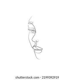 Woman face silhouette. Beautiful girl line art. isolated vector illustration, tattoo, print and logo design, continuous line drawing. Single line on a white background