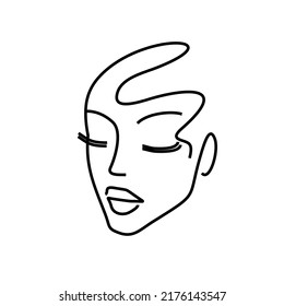 Woman Face Silhouette. Beauty Salon Icon - Vector Illustration Isolate. Face Thin Line Logo. Cosmetology And Facial Skin Care, Youth. Tattoo Lips, Eyebrows. Eyelash Extension.