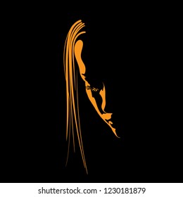 Woman face silhouette in contrast backlight. Vector. Illustration.