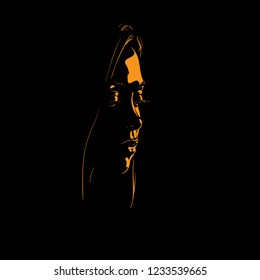 Woman face silhouette in contrast backlight. Vector. Illustration.