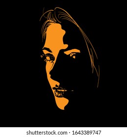 Woman Face Silhouette In Contrast Backlight. Vector. Illustration.