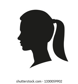 Woman face silhouette. Girl with a Ponytail portrait. Female Head. Side view. Vector illustration.