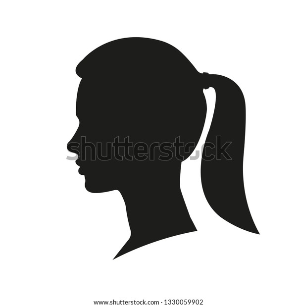 Woman face silhouette. Girl
with a Ponytail portrait. Female Head. Side view. Vector
illustration.