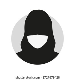 Woman face silhouette in medical mask. Female person avatar in surgical mask. Vector illustration.
