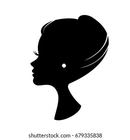 Woman Face Silhouette with Stylish Hairstyle, a woman in profile icon vector, logo, sign, silhouette