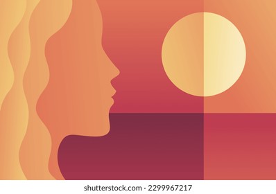 Woman face silhouette and the sunset. Or maybe sunrise - for some psychological or self-care articles