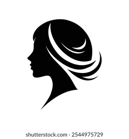 Woman face silhouette vector illustration. Girl with a ponytail vector. Female head side view