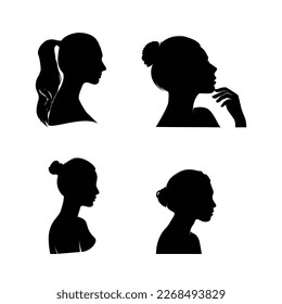 Woman face silhouettes hand drawn girl silhouette vectors design