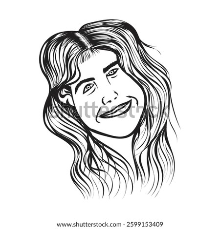 woman face similing  portrait vector art silhouette logo design black and white 