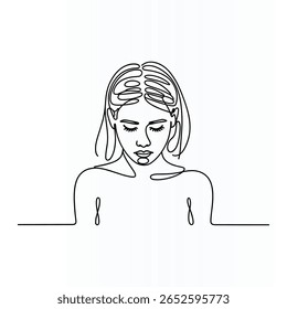 Woman Face Single  continuous Line Art Drawing