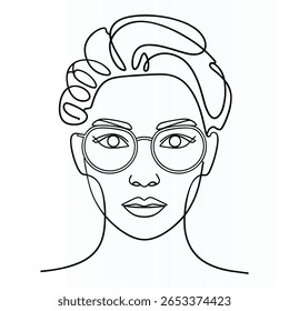 Woman Face Single  continuous Line Art Drawing