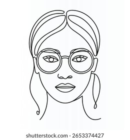 Woman Face Single  continuous Line Art Drawing