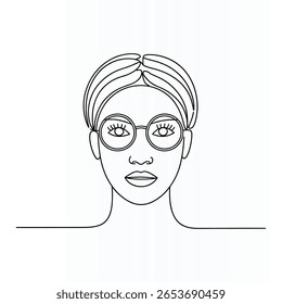 Woman Face Single  continuous Line Art Drawing