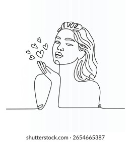 Woman Face Single  continuous Line Art Drawing