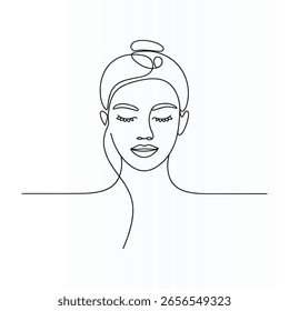 Desenho de arte de linha contínua de rosto de mulher