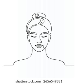 Desenho de arte de linha contínua de rosto de mulher